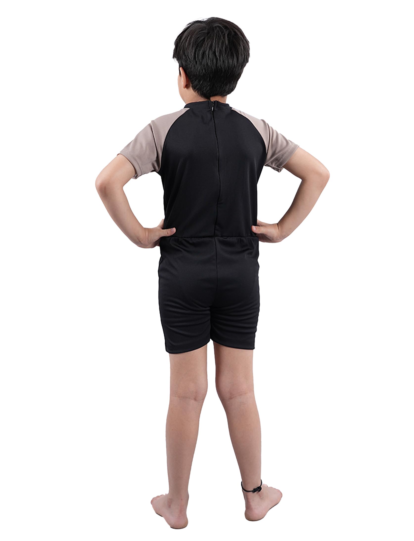 KiddoPanti Boys & Girls Half Sleeve Mid Thigh Length Swim Suit, Black & Lt Brown, 3-4Y - Image 2 thumbnail