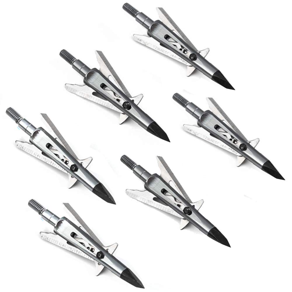 Chisel Tip 2 Blade Broadhead, 100 Grain Deploying Archery Mechanical Broadhead with Shock Collar Technology - 6 Pack, Silvery