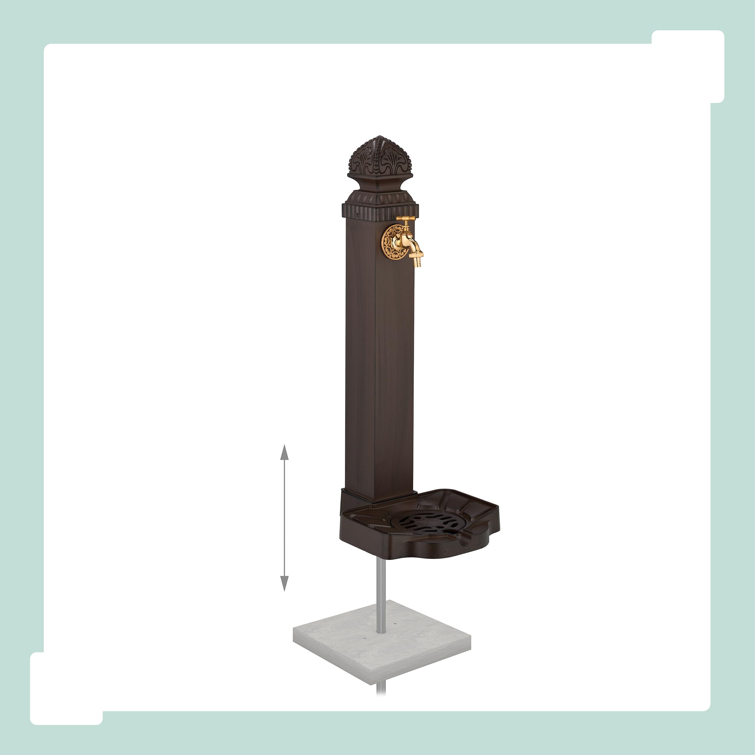 Relaxdays Fontaine extérieure pour Le Jardin ou la terrasse, Robinet, bac, H x L x P : 77 x 29 x 33,5 cm, Marron
