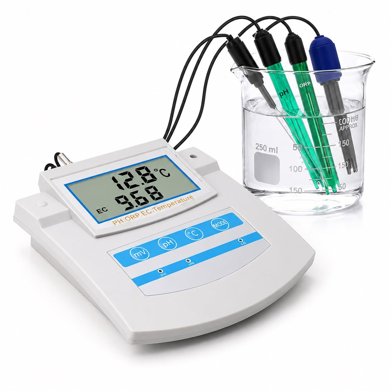 Analizzatore qualità Acqua da Banco 6 in 1 – Misuratore Industriale Multiparametrico PH ORP TDS EC CF Temperatura con ATC per Laboratorio, Controllo qualità E Monitoraggio Acqua di Processo