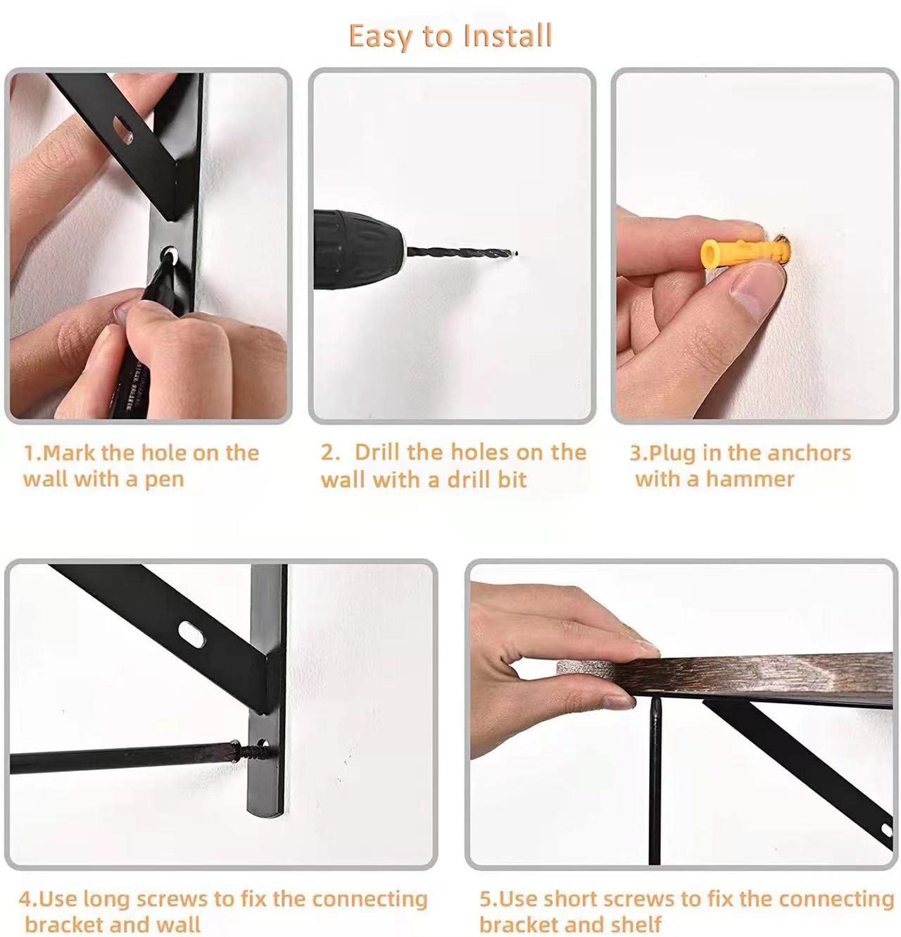 Staffe per mensole da 30 cm, confezione da 10 staffe a L resistenti per scaffali, supporti in metallo triangolari di 90 gradi per mensole galleggianti fai da te con viti (bianco)