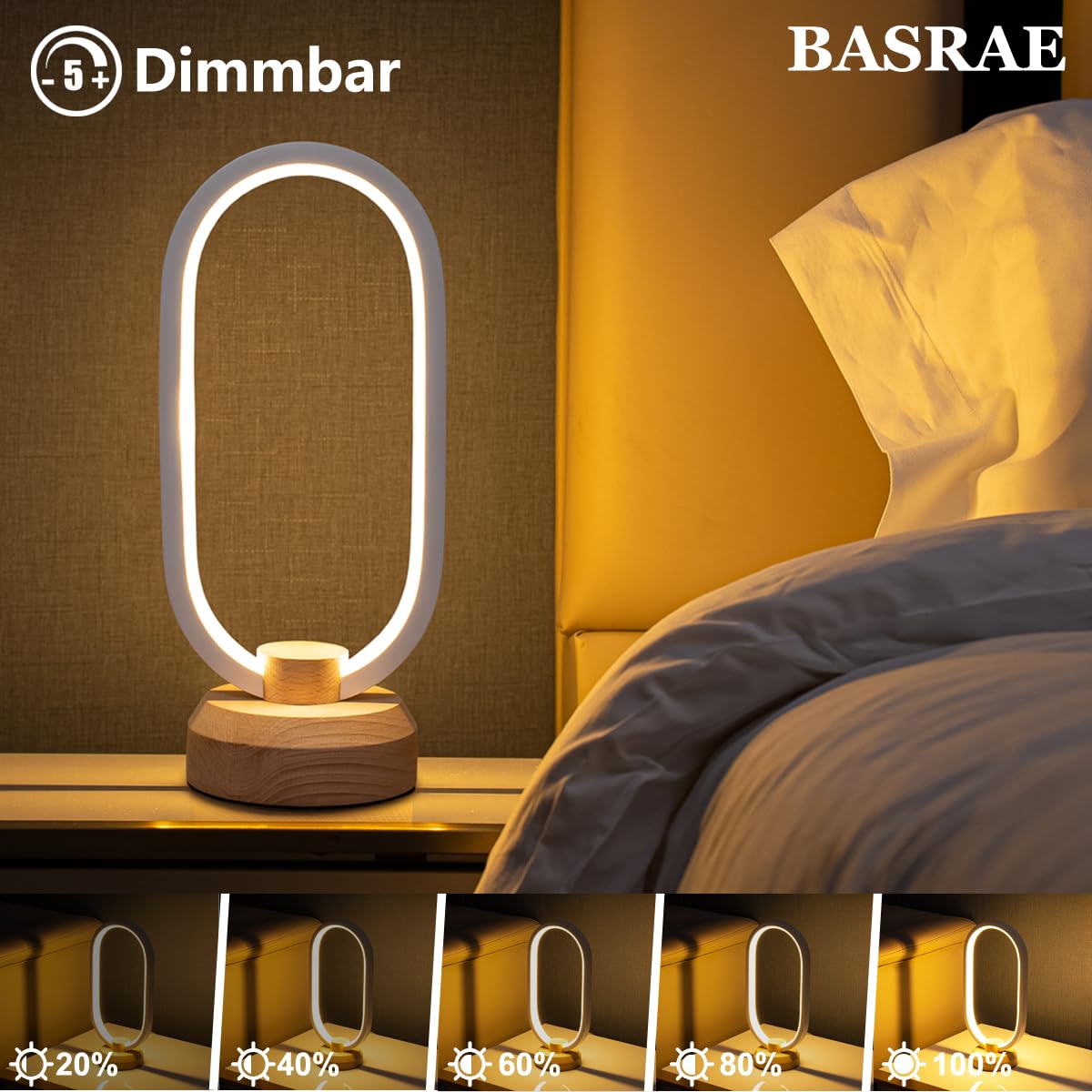Lampada da tavolo moderna a LED, ovale, da comodino, dimmerabile, piccola lampada da tavolo per camera da letto, 3000 K-6000 K, luminosità 5, lampada decorativa creativa per soggiorno, bambini,