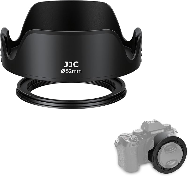 JJC 52mm Tulip Flower Lens Hood, Reversible & Support 52mm Filter/Lens Cap | for Nikon D3200 D3300 D5200 D5300 D5500 with AF-S DX 18-55mm Kit Lens, Fuji XC 15-45mm, Reduces Lens Flare, Anti-Scratch, ABS
