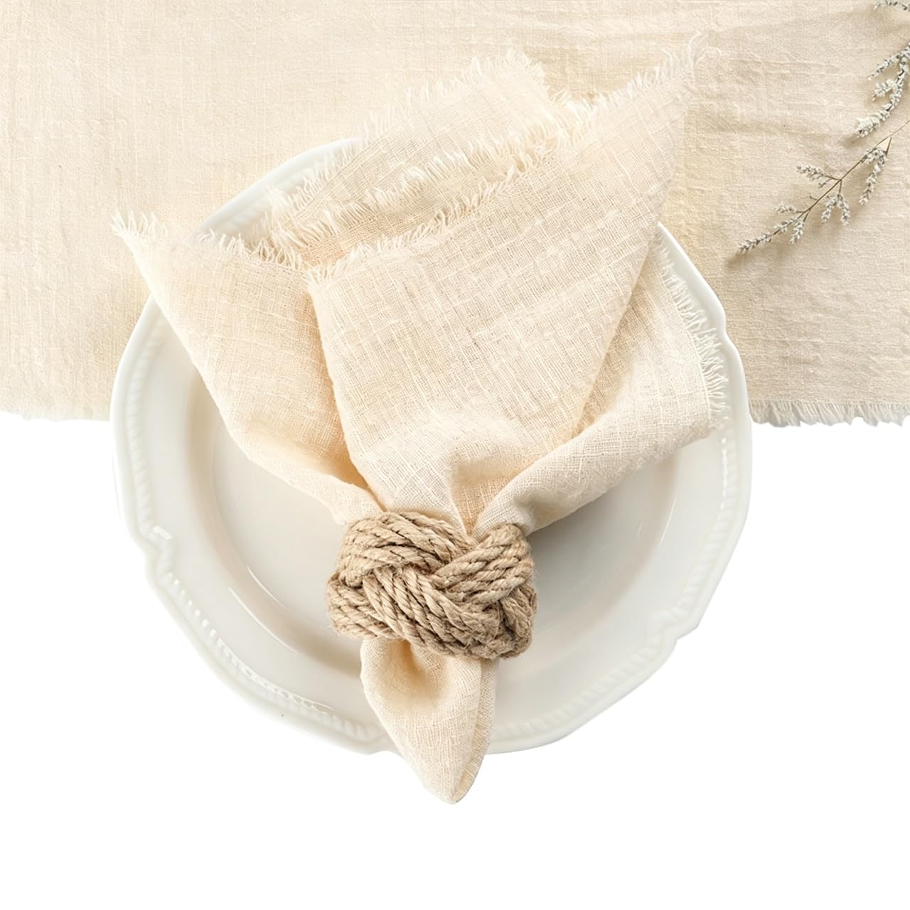 Cotton Napkins, 12 Pack, Kitchen Dining Table Napkins,Soft Decorative Cloth Napkins For Wedding, Rustic Boho Party, Valentine‘s Day, Thanksgiving,Party Dinner Daily Use(Beige,42X42cm)