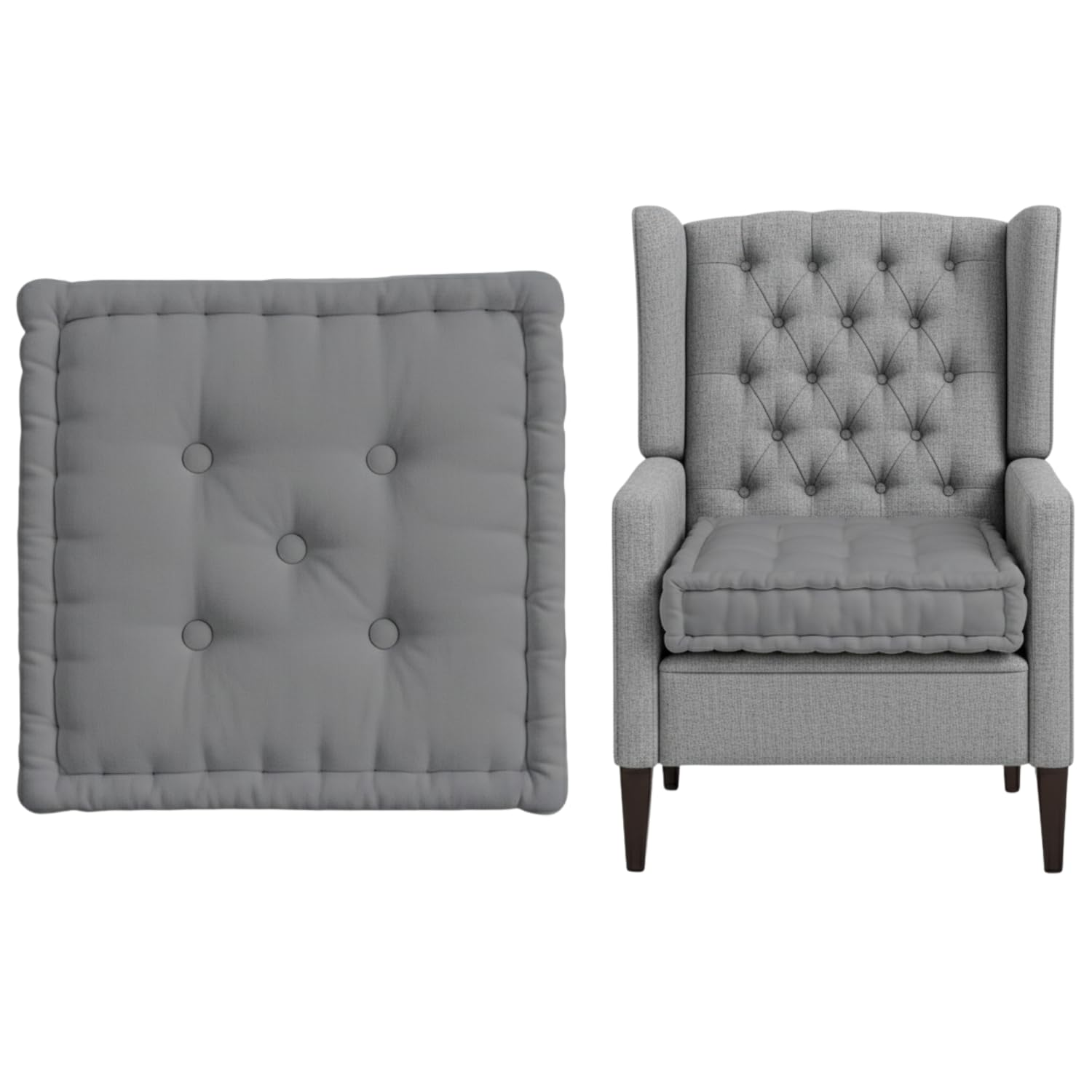 Dazzle Collection Booster Cushion Seat Pad 45 x 45 + 10cm Extra Thick 100% Cotton Filling Chair Cushion for Adults & Elderly Armchair Cushion, Floor Cushion, Chunky Garden Seat Pad Cushions (Silver)