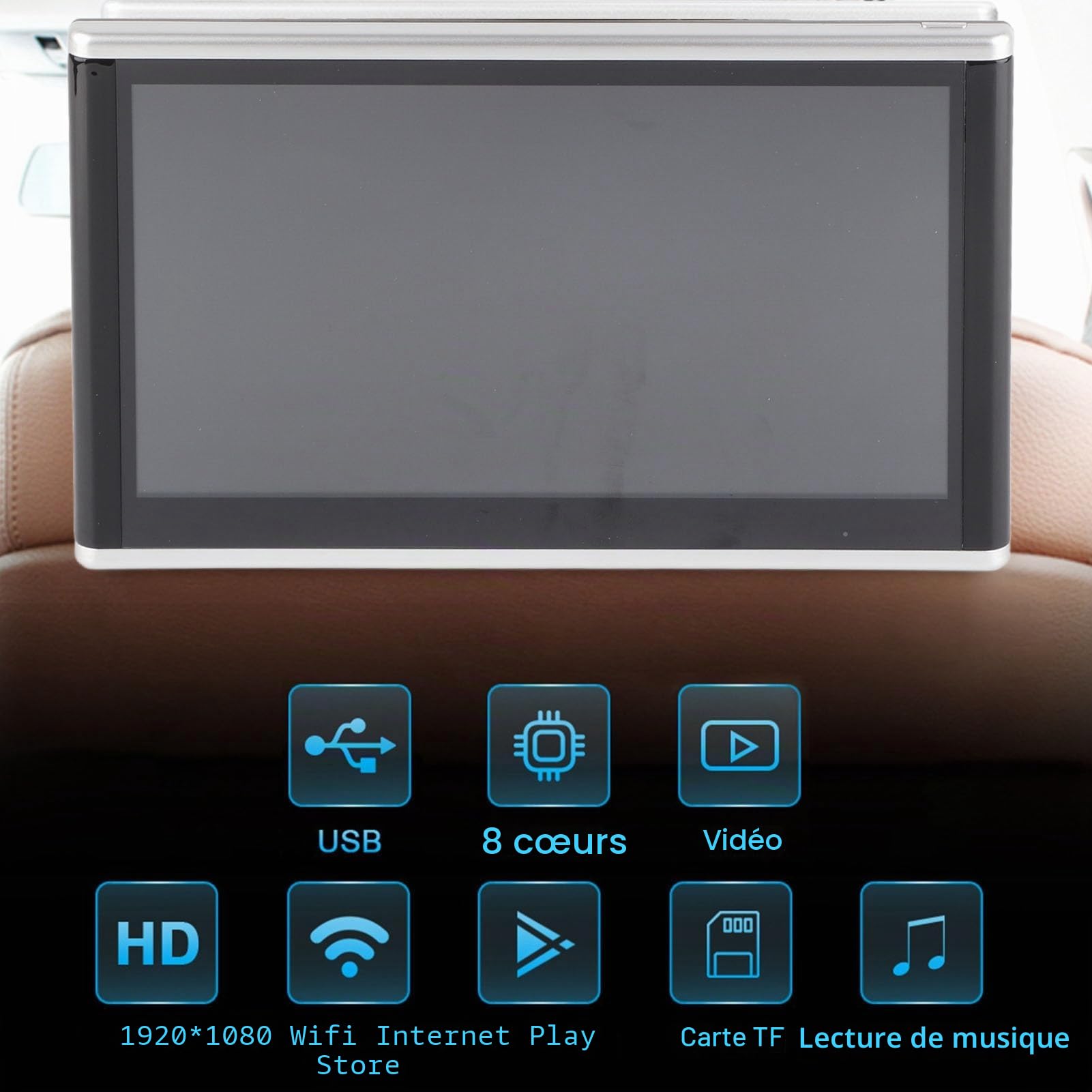KIMISS 10,1 Pouces Moniteur de Montage D'Appui-Tête de Voiture, Lecteur DVD D'Appui-Tête Lecteurs Vidéo à Écran Tactile Multimédia Système de Divertissement de Siège Arrière pour Android 9.0
