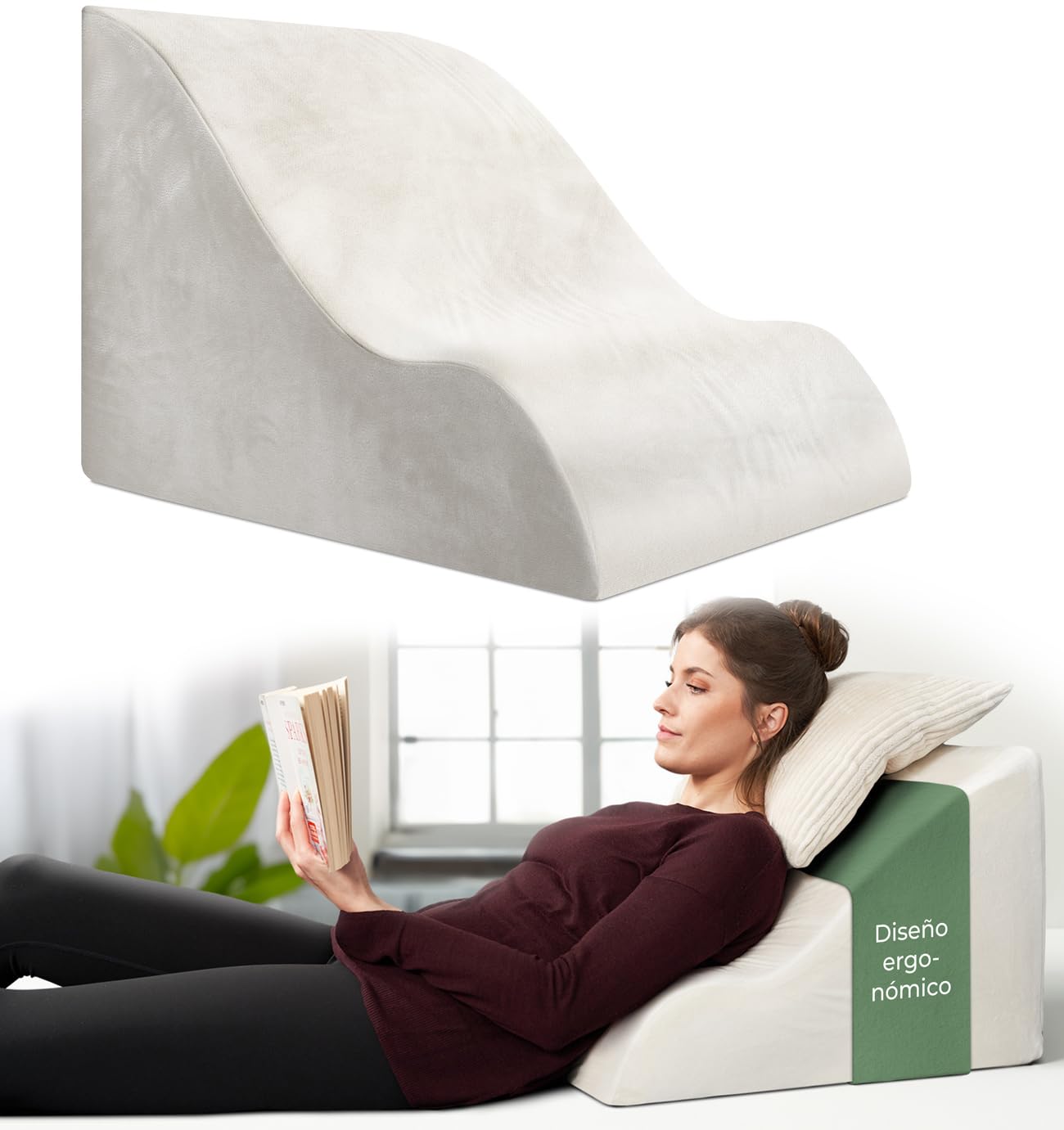 Almohada de Lectura, cojin de Lectura, Almohada de Cuña de Espuma Viscoelástica Apoyo de Espalda, Almohadas Antireflujo Ergonómicas, cojín con Forma de cuña para Cama y sofá para dormir elevado, wedge