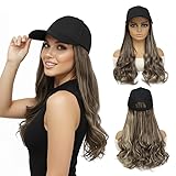 AliRobam Hat Wigs Long Baseball Cap Wig with Wavy Ends Synthetic Hair Extensions attached for Women girls Adjustable Wig Hat (Mix Brown blonde, 20inch)