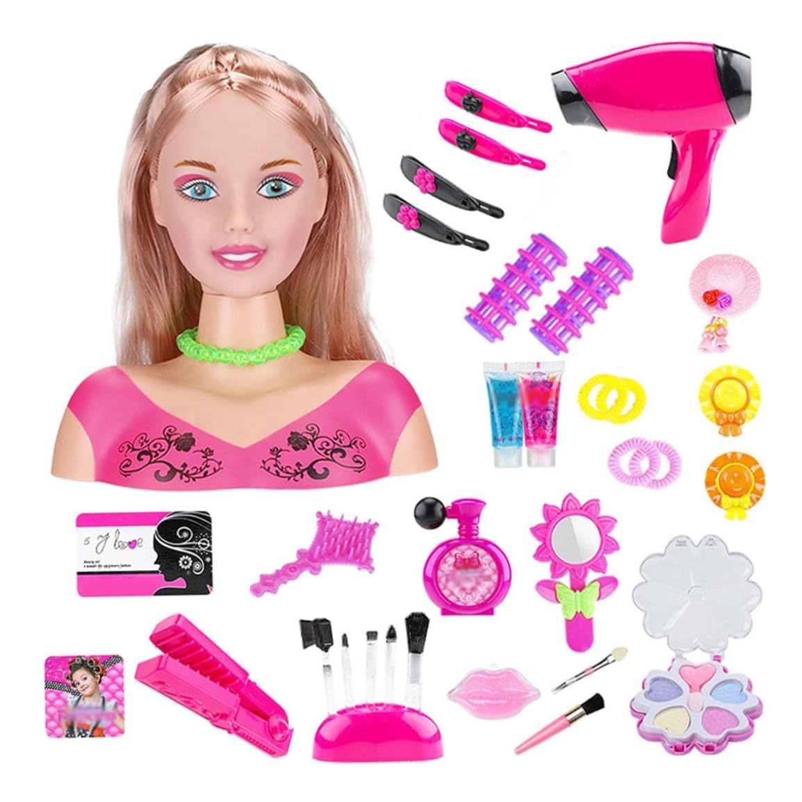 Cabeza de muñecas de maquillaje para peluquería para niños, cabeza de muñeca para peinado, juguetes para muñecas peluquero de peluquería juego juego de cabello para peinado kit de cabello, cabeza d