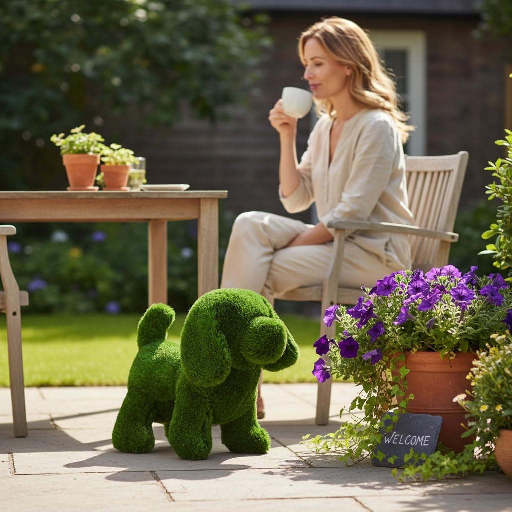 Gemma The Grass Dog Garden Ornament - Recycled Artificial Grass For Patio And Lawn 35cm UV Stabilised