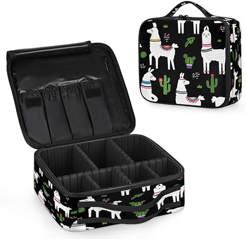 Miniatura 1 de Bolsa de maquillaje de viaje para mujer, grande, cuadrada, portátil, profesional, tren de coqueta, estuche cosmético con asa, hojas de alpaca de