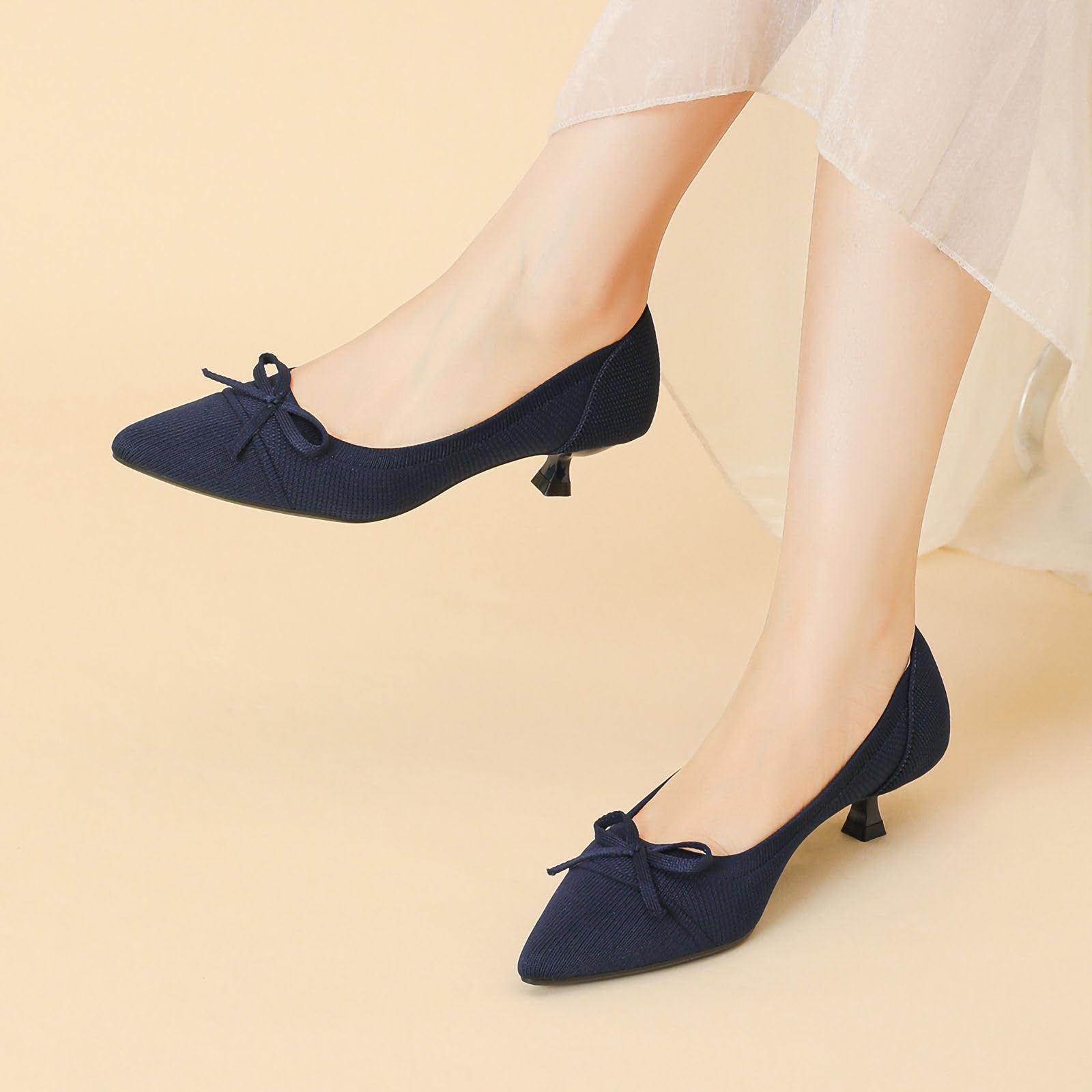 Zapatos de Punto Mujer Tacón Gatito Cerrados Elegantes y Comodas Bombas Tacón Bajo Zapatos Tacón Clásicos para Bodas y Fiestas,1506-1
