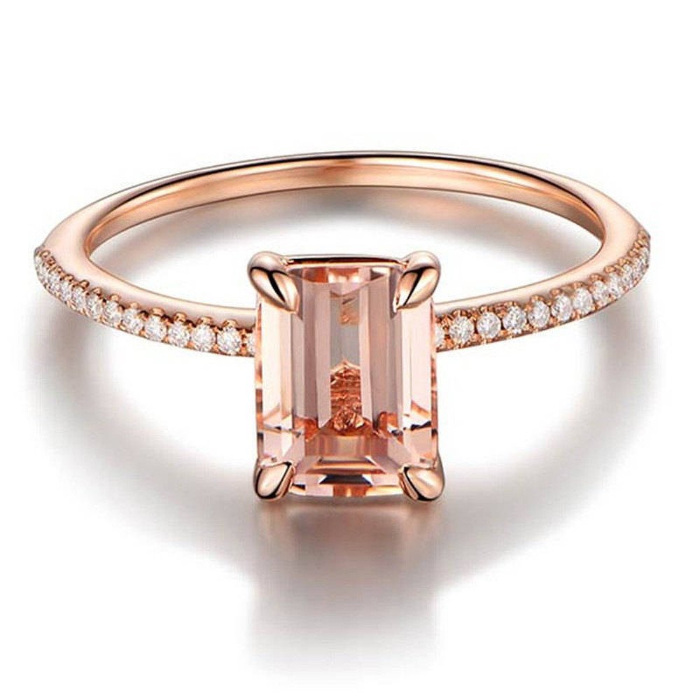 Luxury and Shining Rose Gold Engagement Ring with A Fine Small Square Zircon Ring