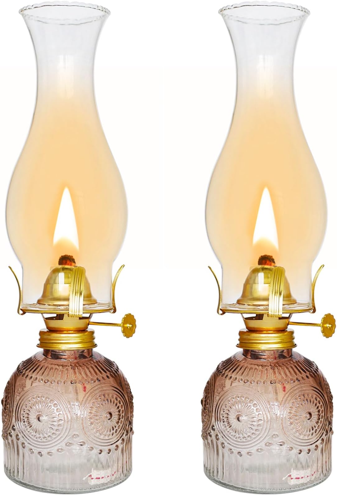 2 Pieces Chamber Oil Lamps for Indoor Use, Large Glass Clear Kerosene Lamp Home Decorative Color Hurricane Lamp Oil Lantern 11" Vintage Oil Lamp for Tabletop Decor Lighting