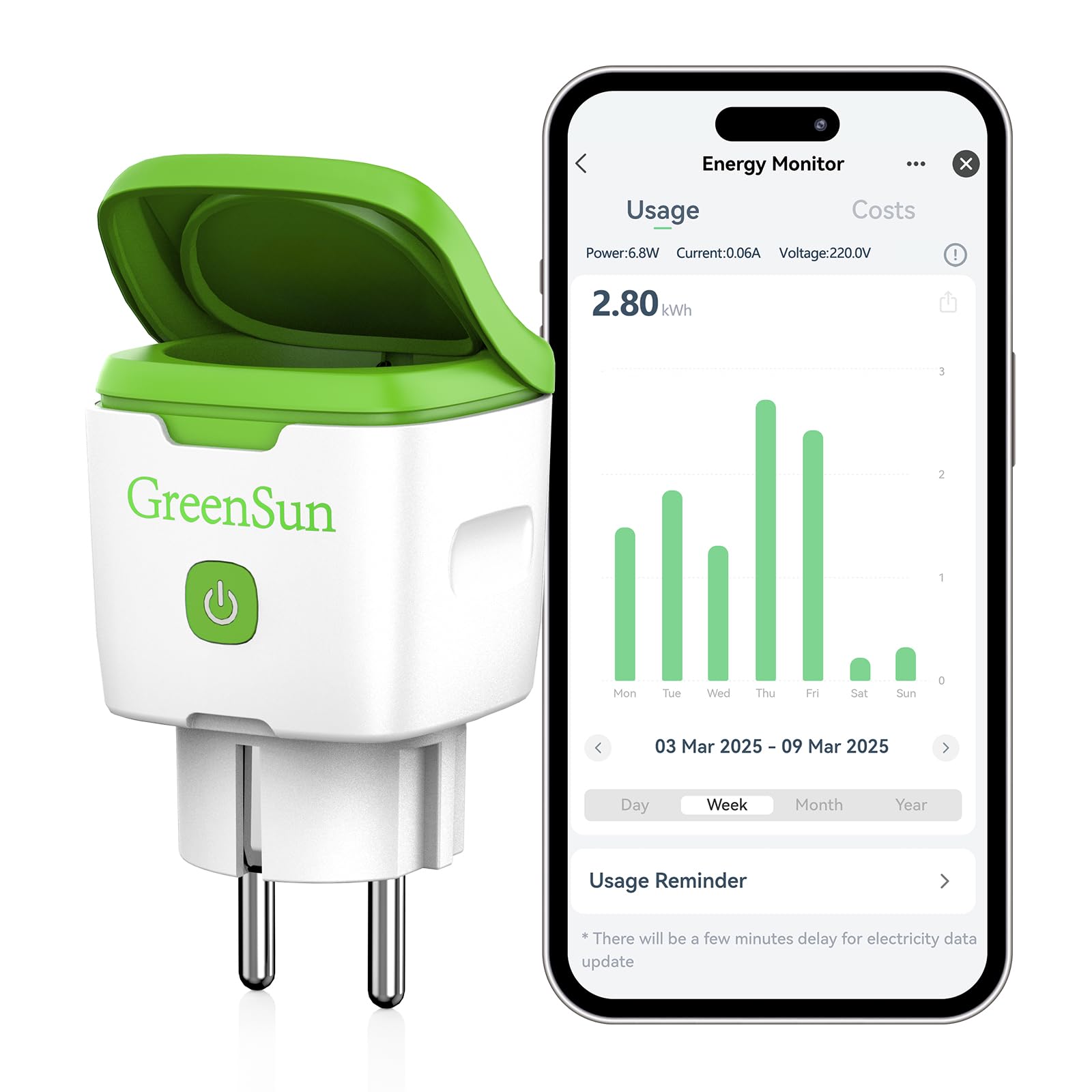 GreenSun Wifi-stopcontact, wifi-stopcontact met stroommeting, wifi, slim stopcontact, spraakbesturing met Alexa, timer, stopcontact, stroommeter voor stopcontact GreenSun Wifi-stopcontact, wifi-stopcontact met stroommeting, wifi, slim stopcontact, spraakbesturing met Alexa, timer, stopcontact, stroommeter voor stopcontact