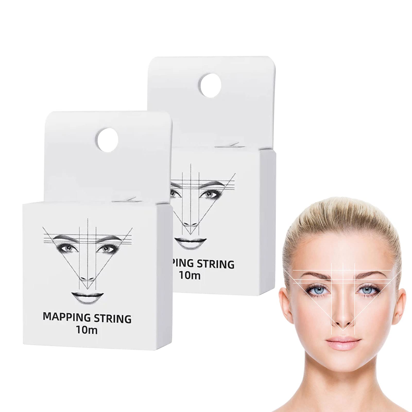 Hilo Marcador Microblading, Cadena de Mapeo de Cejas, Hilo de Mapeo de Cejas Pre-entintados, Medición de Cejas, Pre-entintado Cejas Cartografía String,Herramienta de Medición de Cejas (Blanco-2PC)