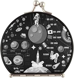 Black White Cosmic Space Galaxy Planets Pluto Venus Mars Jupiter Compact Makeup Mirror, Twin-Sided Cosmetic Mirror with 2 x 1x Magnification, Buckle Folding Mini Pocket Portable Hand Mirror