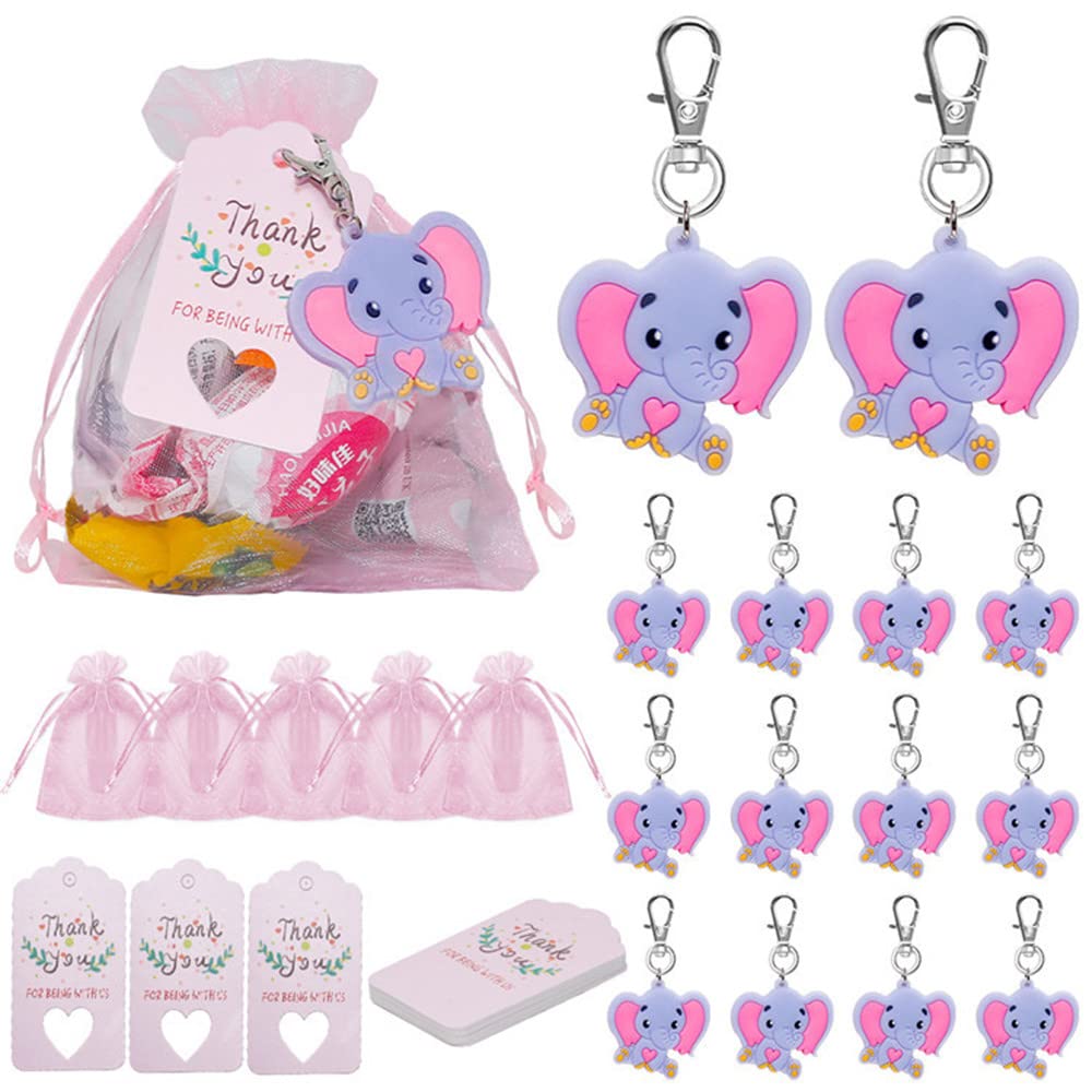 Aizhuang 50 Set Baby Shower Return Favor Elephant Keychains for Elephant Theme Party Favor Boys Girls Birthday Party Supplies