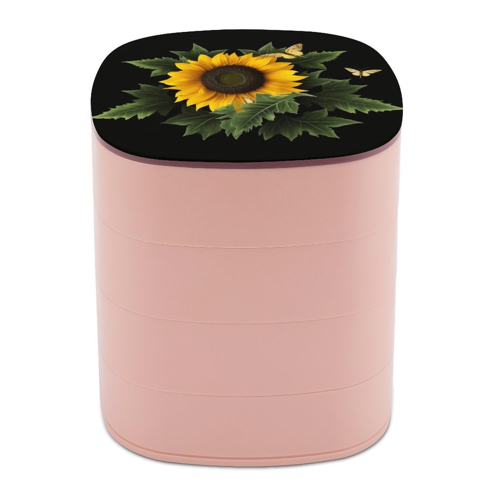 VstaDank 360° Rotating Weed with Sunflower Jewelry Box, Multi-Layer Large Capacity Jewelry Organizer for Earrings Necklaces Rings, Dustproof Desktop Storage Case for Women