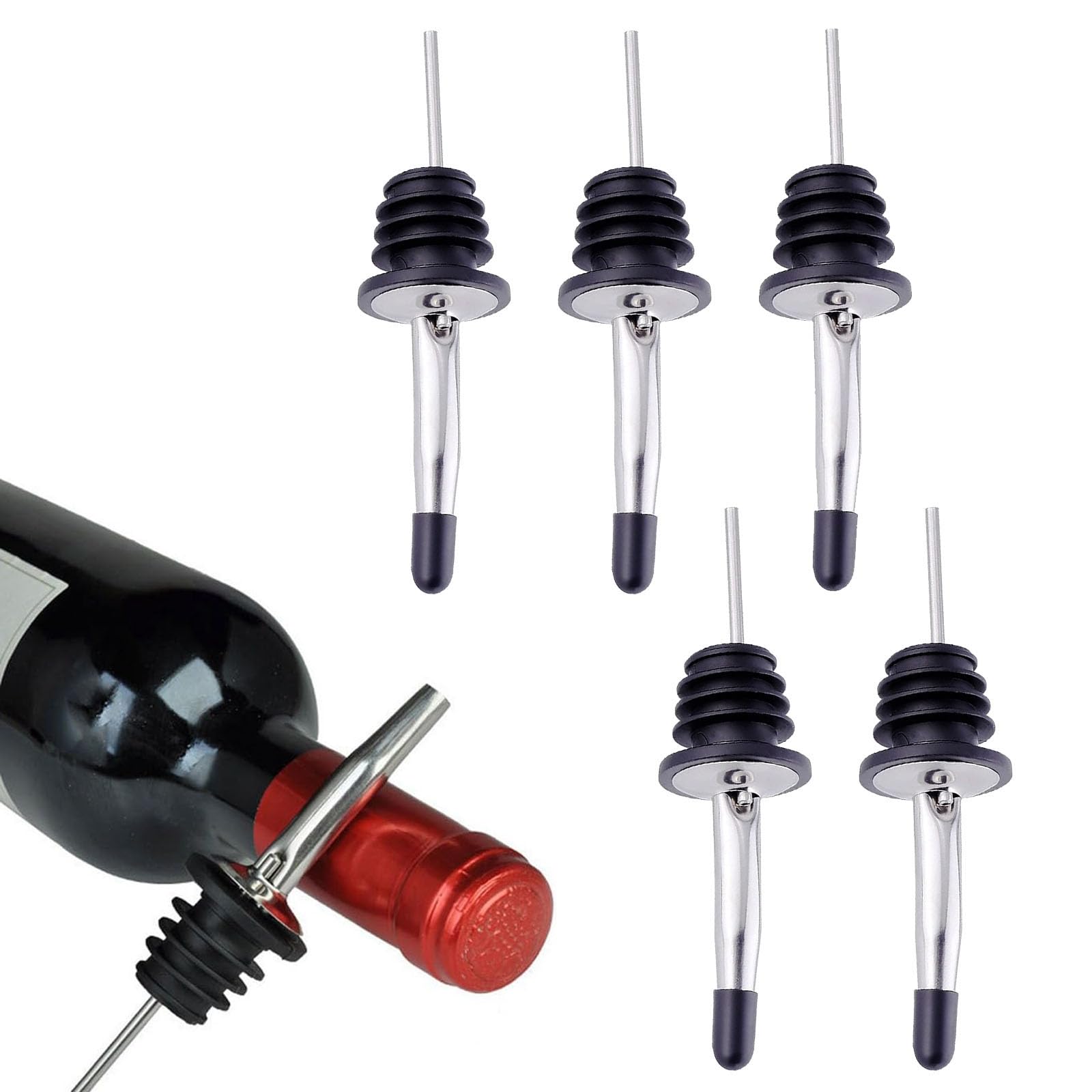 Versatori Per Bottiglie In Acciaio - 12 Pezzi Nero, Riutilizzabili, Per Vino, Cocktail, Bar - Foto 6