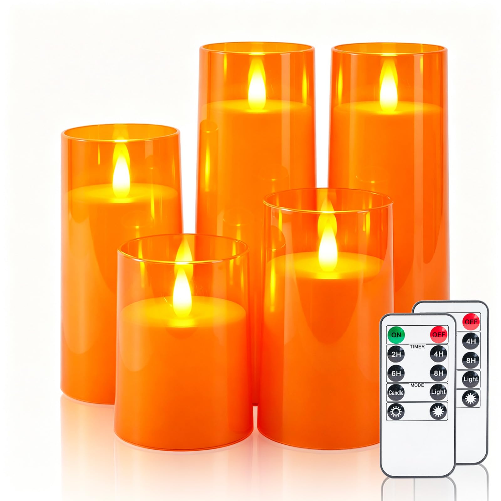Homemory Orange Flameless Candles Realistic Flickering with Remote for Fall