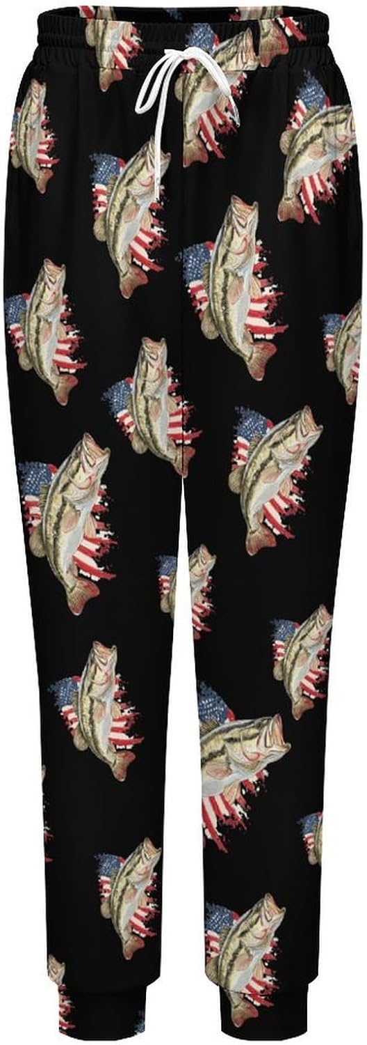 Bass Fish U.S. Flag Casual Men's Sweatpants Lounge Pant 4X-Large
