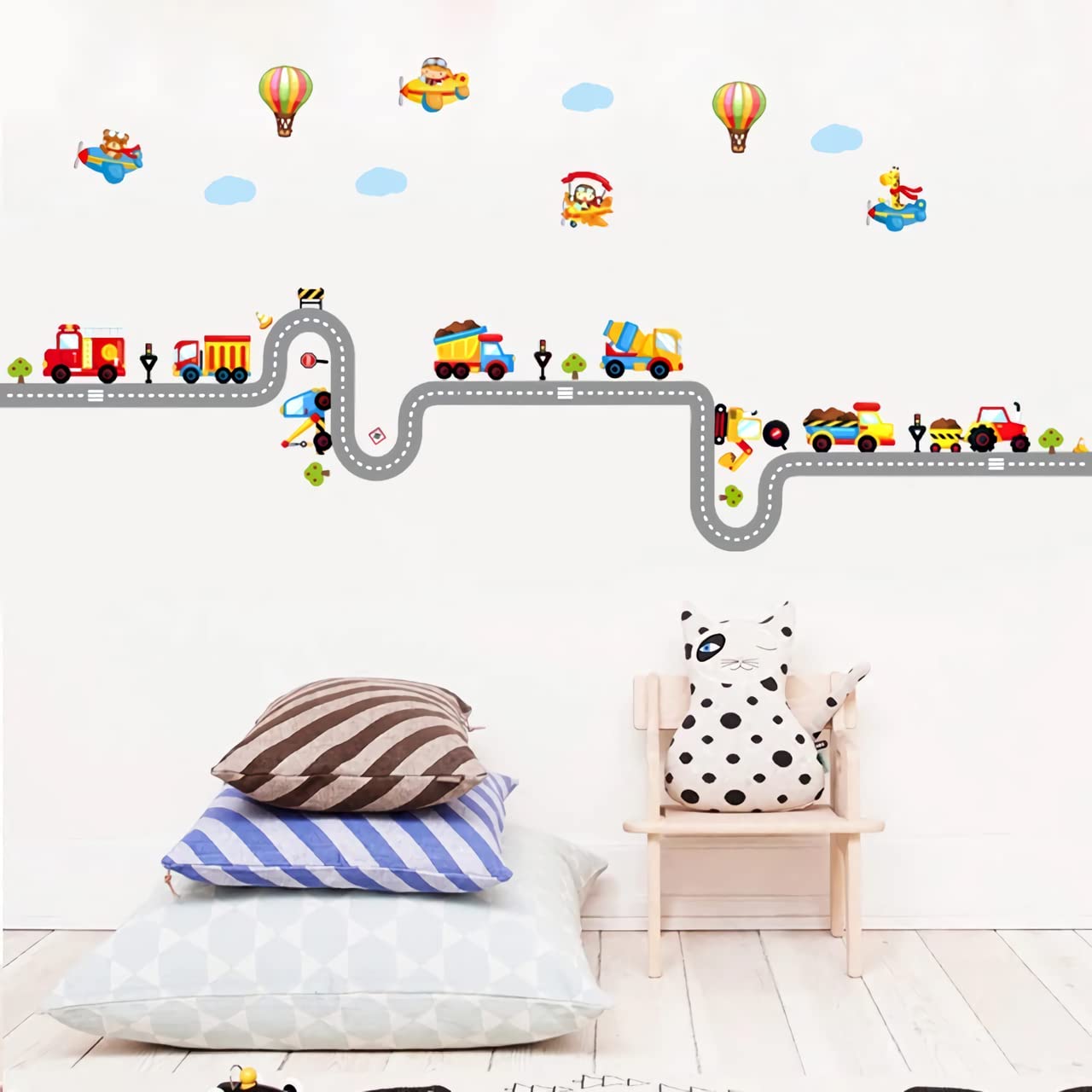 Stickers Muraux Enfants Tracteurs - Déco Chambre Thème Chantier - 4 Feuilles PVC