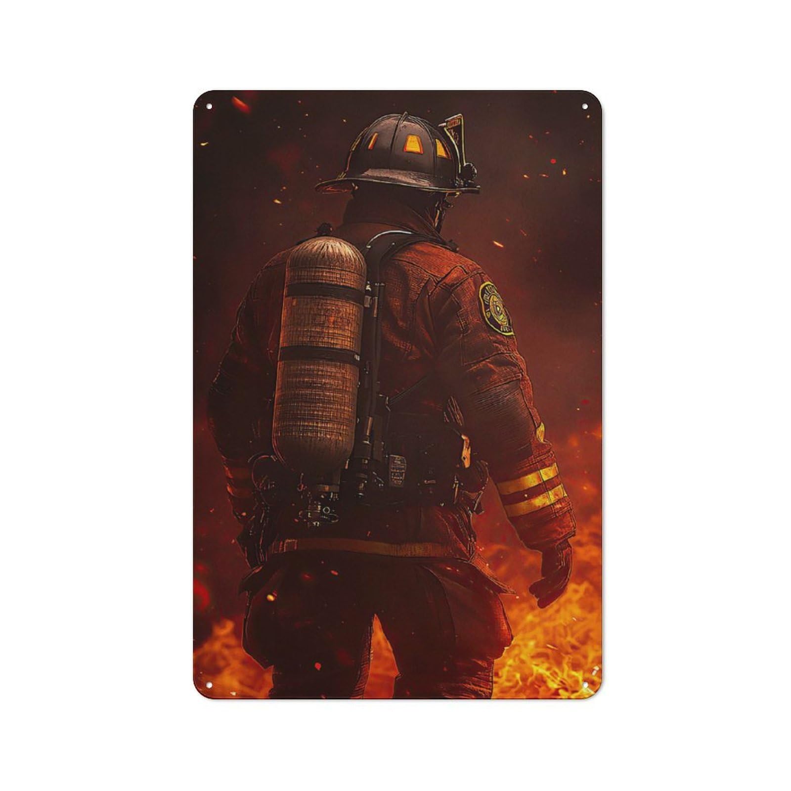 Firefighter in Flames Vintage Metal Sign 30x20cm, Bistro Style Bistro Wall Plaque for Cafe, Bistro, Bakery Or Restaurant