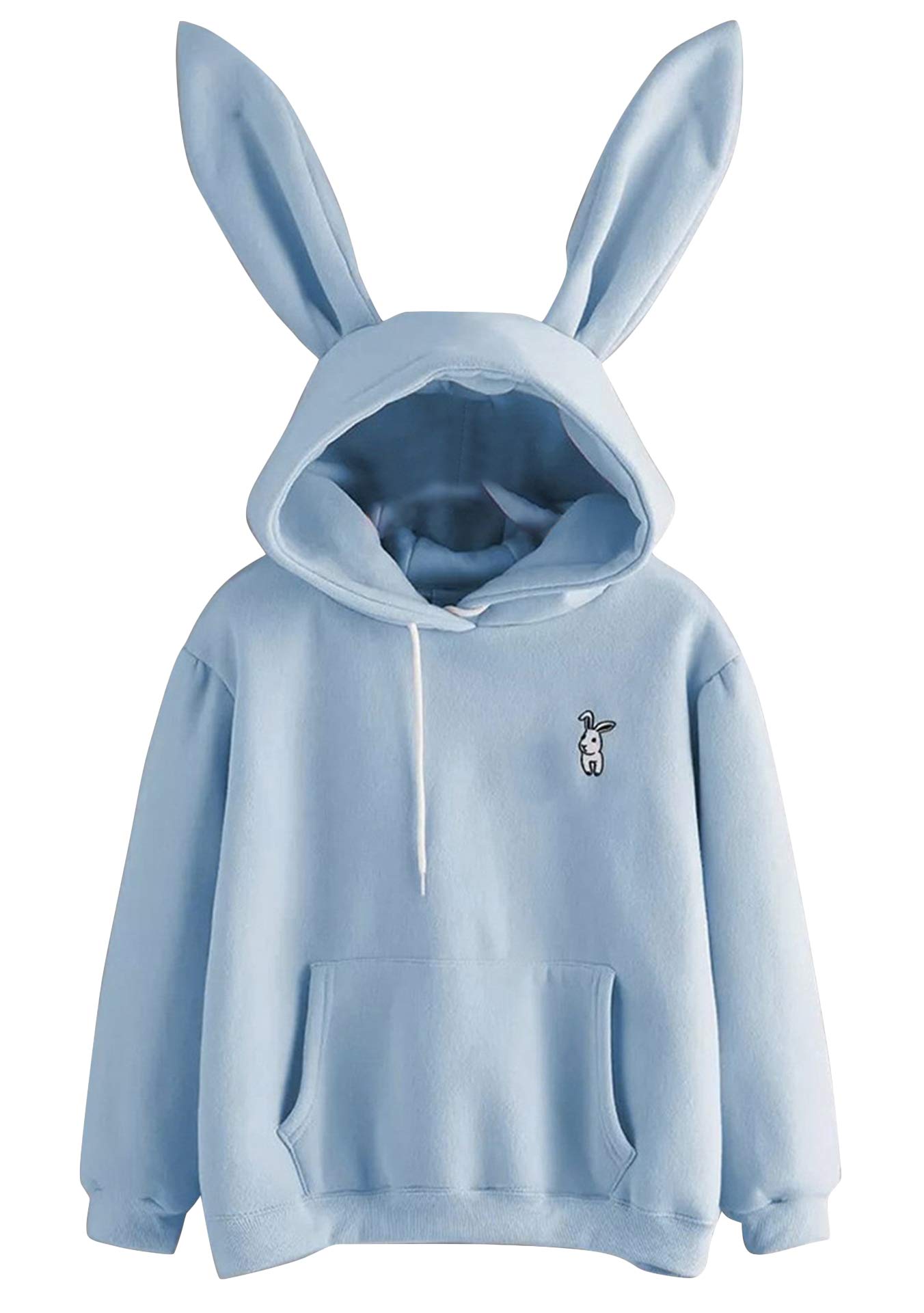 EFOFEIWomens Rabbit Ear Hoodie Solid Color Bunny Ear Long Sleeves Cute Embroidery Pullover Sweatshirts