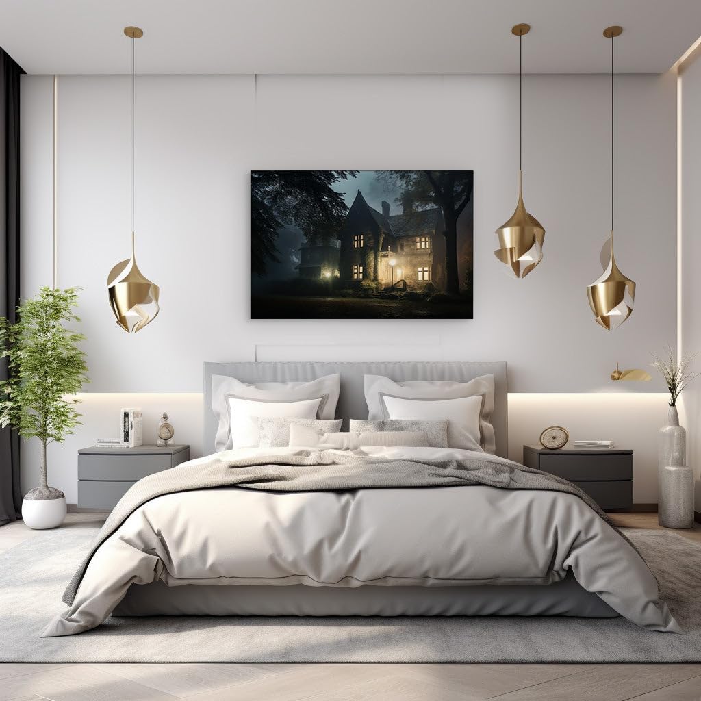 Canvas for Living room. Whispers in the Woods: Unveiling the Secrets of the Ivy-Clad Forest Manor, 27 x 18 inch Canvas Wall Art - Modern Home Decor