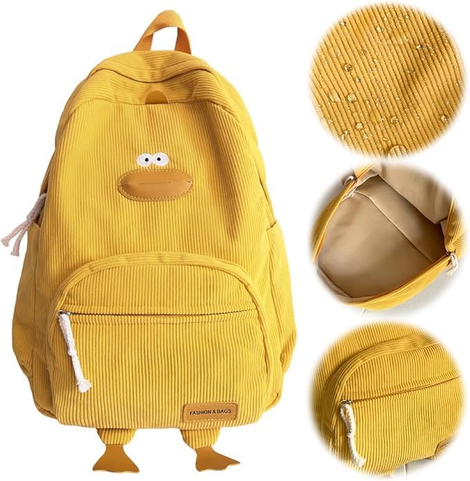 Cartoon Duck Backpack Kawaii Aesthetic Backpack Corduroy Backpacks Bookbag for Girls Women2