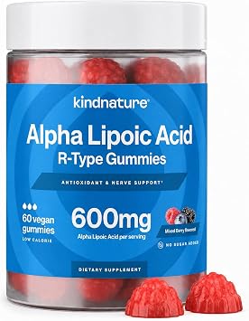 kindnature Alpha Lipoic Acid Gummies 600mg Neuropathy Supplements ALA for Nerve Comfort & Antioxidant Support Sugar-Free, Vegan, Non-GMO 90 Gummies