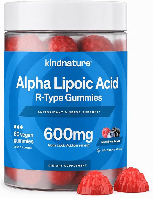 kindnature Suplemento de Ácido Alfa-Lipóico 600 mg, 90 gomas