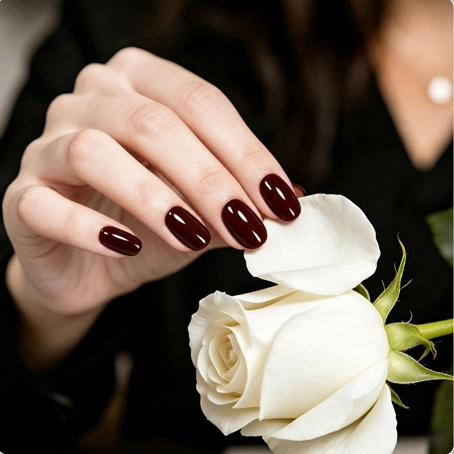 32Pcs Burgundy Red Semi Cured Gel Nail Strips, UV Lamp Compatible, Long Lasting Easy DIY Salon Gel Nail Stickers for Home