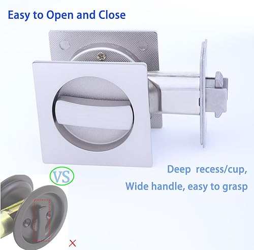 Miniatura 5 de Dontay Cerradura y tirador de puerta de bolsillo, pestillo cuadrado de privacidad (camabaño), asas empotradas, fondo de 2-38 pulgadas, accesorios