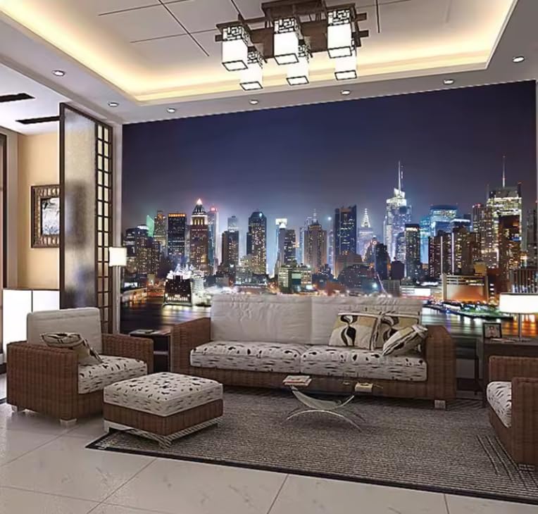 Tapeta 3D dekoracja domu miasto noc widok na mural sypialnia gabinet salon 300 x 210 cm