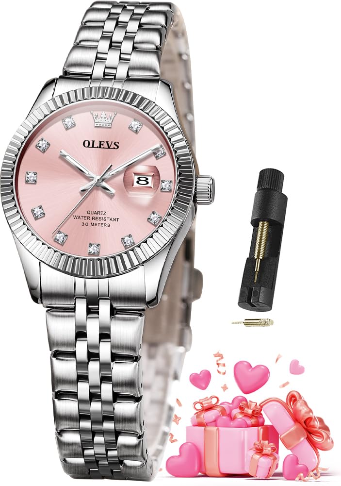 OLEVS Watches for Women Diamond Luxury Elegant Stainless Steel Ladies Watch