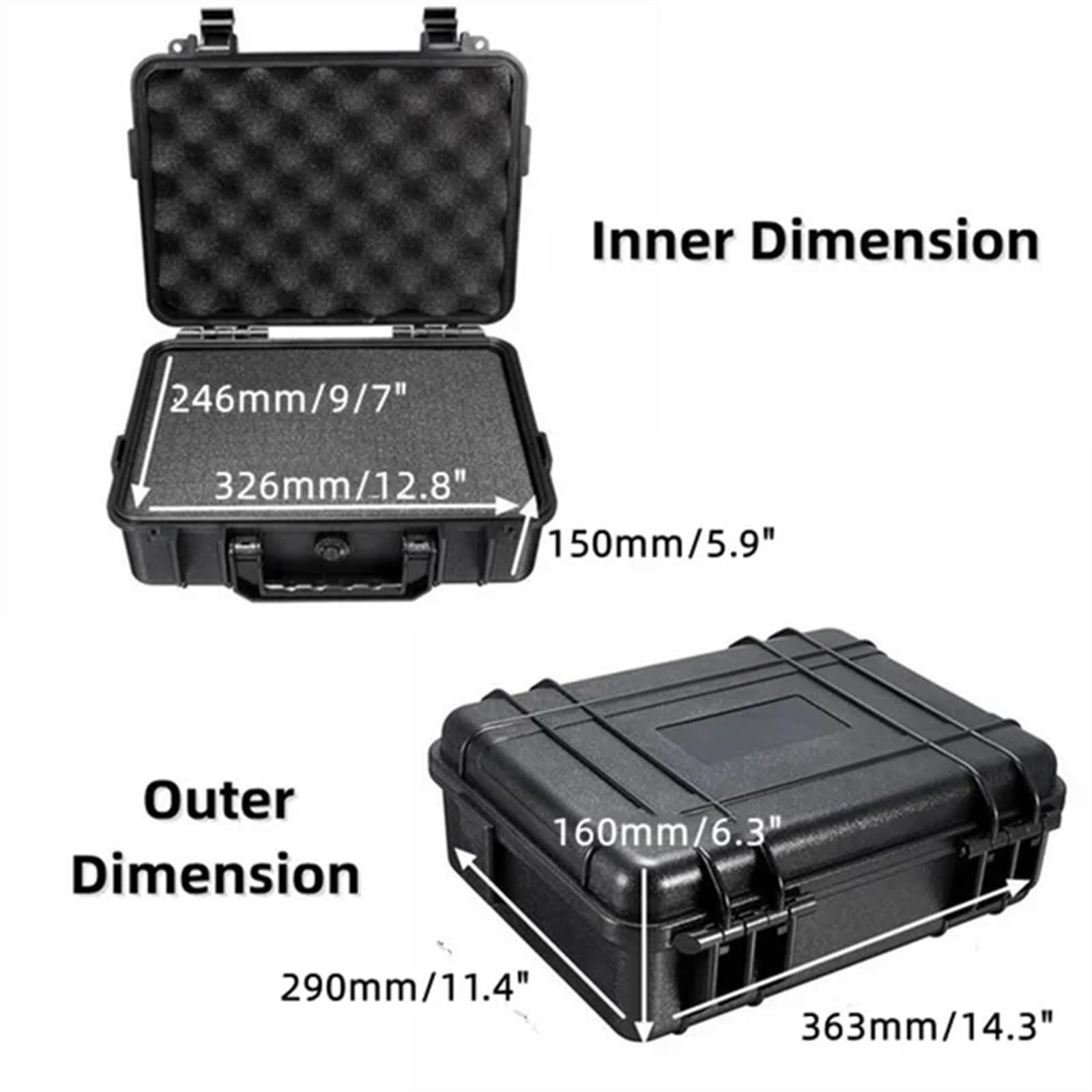 Flight Case Per Attrezzi Valigia for attrezzi di sicurezza in plastica, impermeabile, rigida, antiurto, con spugna for, telecamera(363x290x160mm)