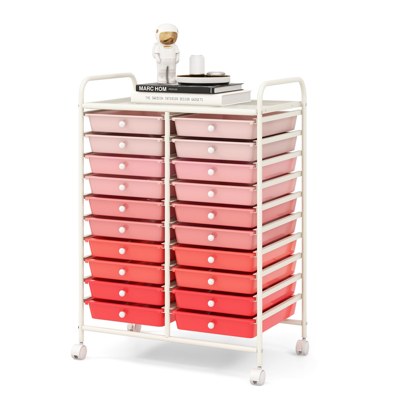 GIANTEX Carrello con 20 cassetti, impilabile, per cassetti, da cucina, bagno, ufficio, 64 x 39 x 88 cm (rosso + rosa)