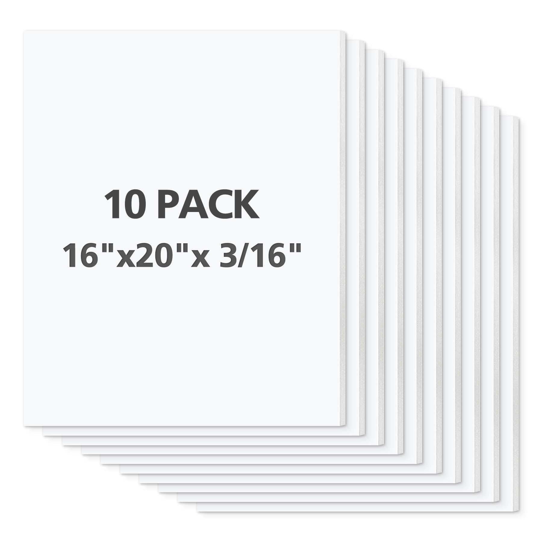 Mat Board Center Premium White Foam Core Board - 16x20 Inches, 3/16" Thick - 10 Pack, Acid-Free - Ideal for Mounting, Crafts, Art, and Presentations