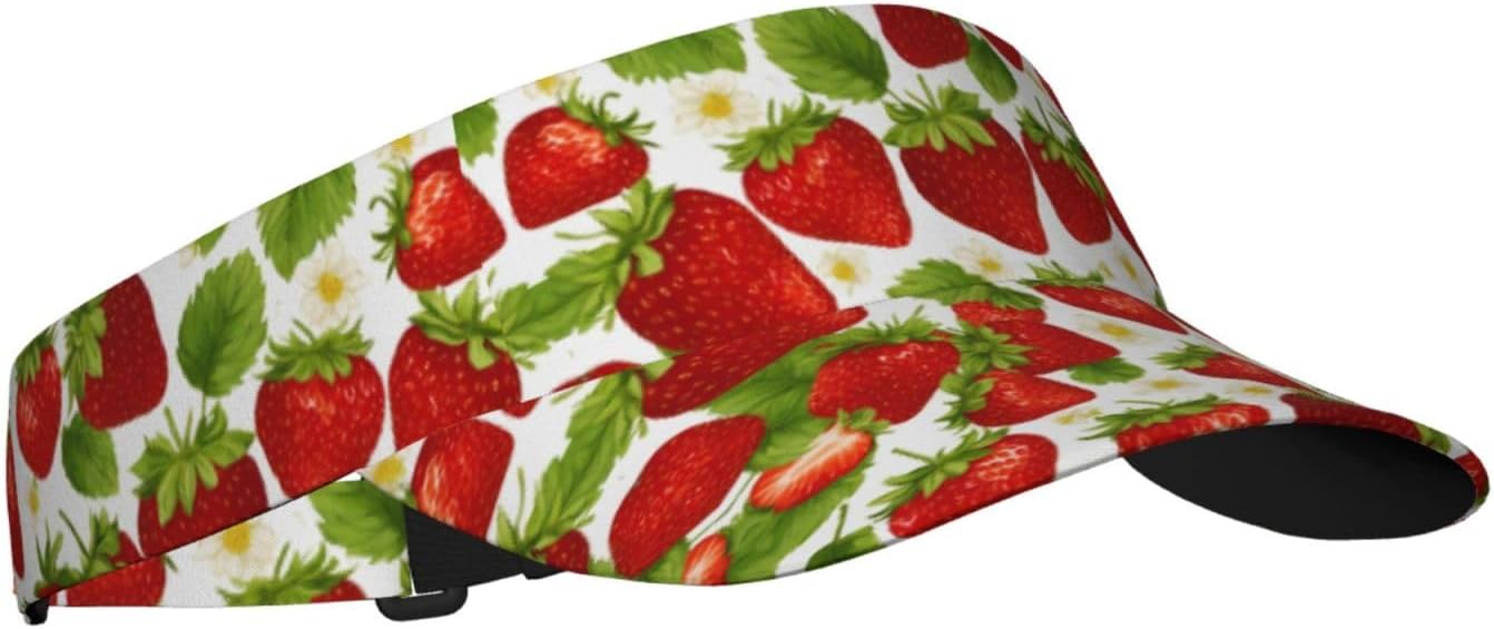 Strawberry Print Sports Sun Visor Hats Adjustable Running Golf Tennis Sun Cap for Women Men