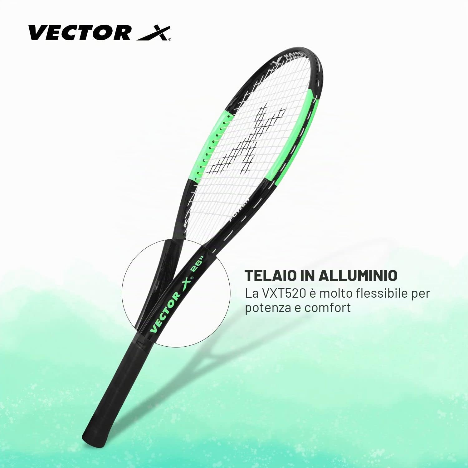 Vector X VXT-520-1 Strung Tennis Racquet | For Men and Boys | Material: Aluminum | Super Lightweight | Beginners to Intermediate Level