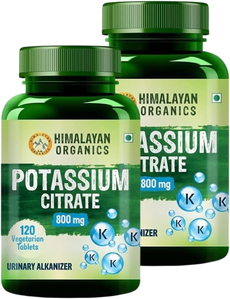 Organic Potassium Citrate 800mg Supplement | Muscle Joint & Bone Health | Good for Men & Women - Pack of 2 - Each Contains 120 Veg Tablets.