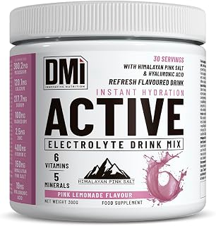 DMI Innovative Nutrition ACTIVE Bebida de Electrolitos 300g - 6 Vitaminas, 5 Minerales, Sal del Himalaya, Ácido Hialurónico - 30 Porciones (Pink Lemon
