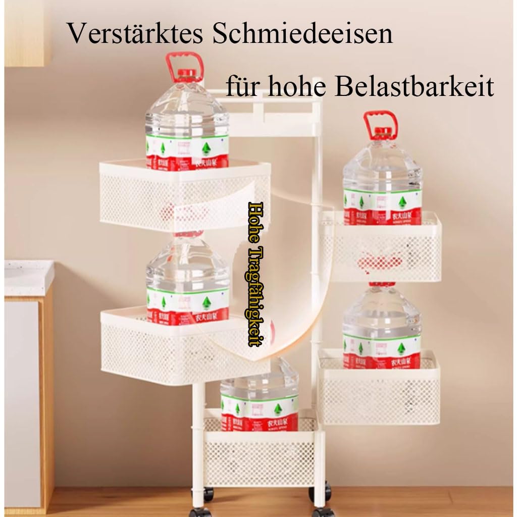 Carro De Servicio con Ruedas Carro De Libros Móvil con Cestas De 360°, Carro Metálico De 3/4/5 Niveles para Cocina, Baño, Lavandería, Carro Estrecho,Weiß b,3stufig