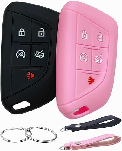 Miniatura 6 de REPROTECTING Funda de goma de silicona para llavero compatible con Cadillac Escalade Escalade ESV 2020 2021 2022 2023 (negronegro, 6 botones)