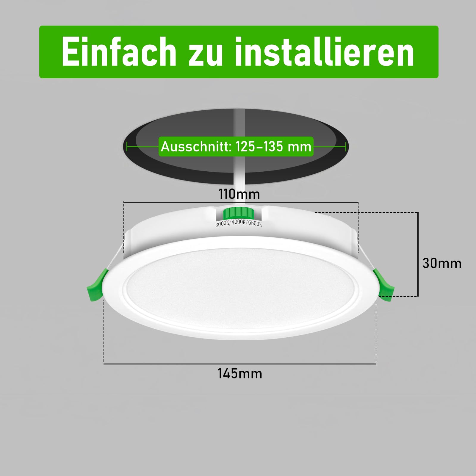 LED Spots 230V, 12er Set Einbaustrahler LED, 12W 125-135mm EinbauØ, IP44, Dimmbar, Led Deckenspots Flach Warmweiß 3000K Neutralweiß 4000K Kaltweiß 6500K für Badezimmer, Küche, Wohnzimmer