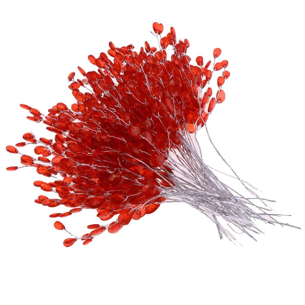MERISHOPP 50Pcs Artificial Flower Stem with Crystal Acrylic Bead Drop 15Cm Red Home & Garden|Home Dacor|Floral Dacor 3