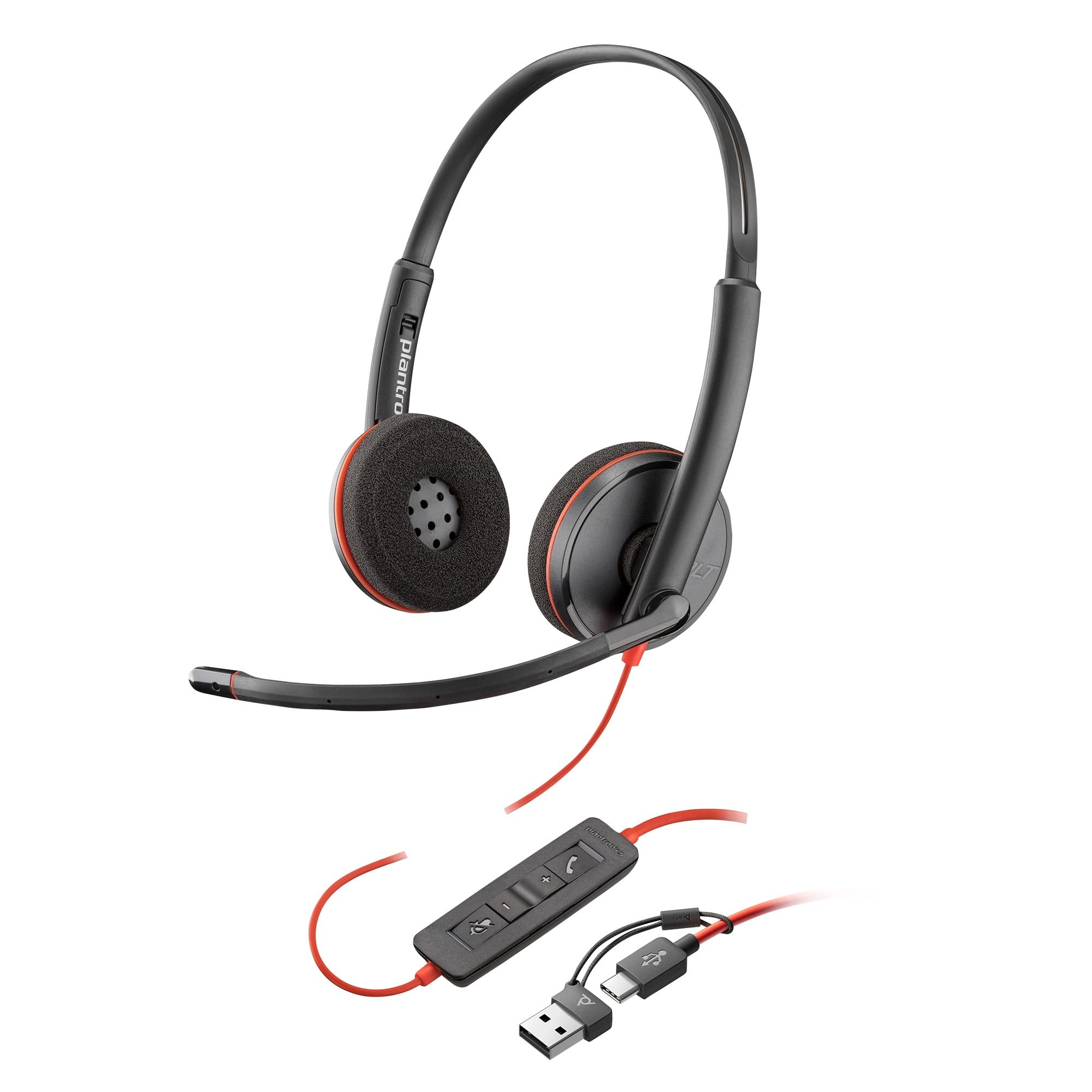 Auricular Poly Blackwire 3220 con cable - Micrófono con cancelación de ruido - Diseño estéreo - Conexión a PC/Mac mediante USB-C o USB-A - Funciona con Teams y Zoom