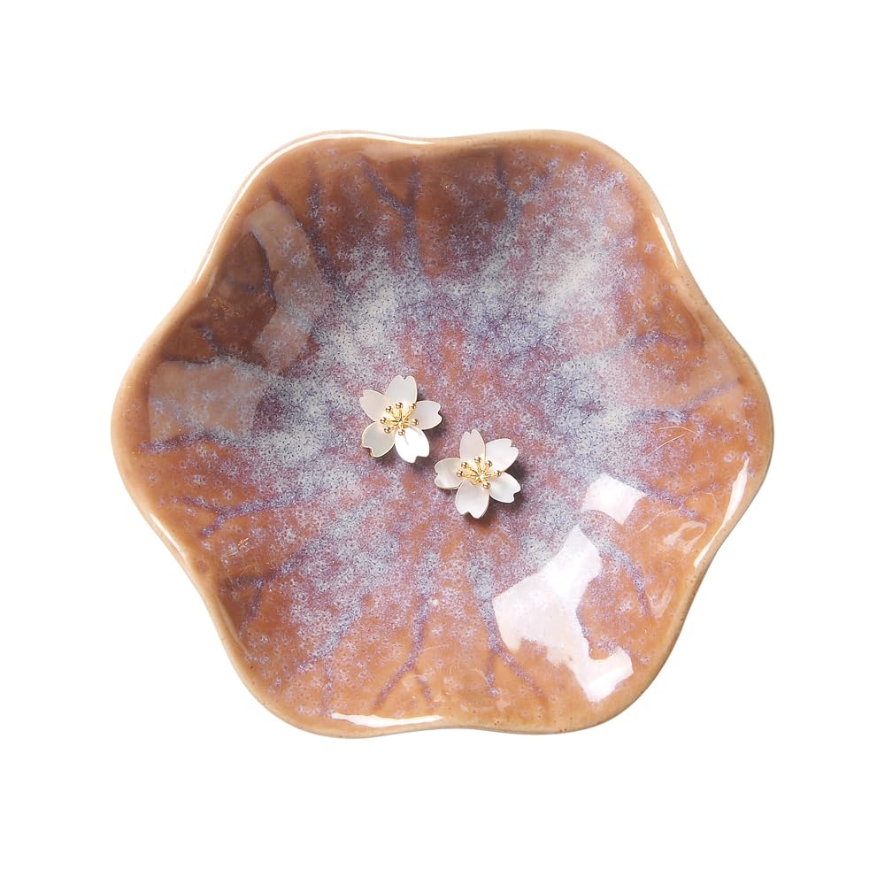 Lotus Leaf Shape Ring Holder Dish, Small Key Bowl, Ceramic Trinket Tray Jewelry Dish Organizing Necklace Earrings for Mom Friend Sister. All Jewelries Are NOT Included. Purple.